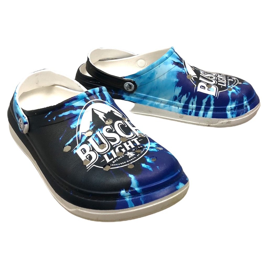 Blue and White Men's Busch Light Crocs